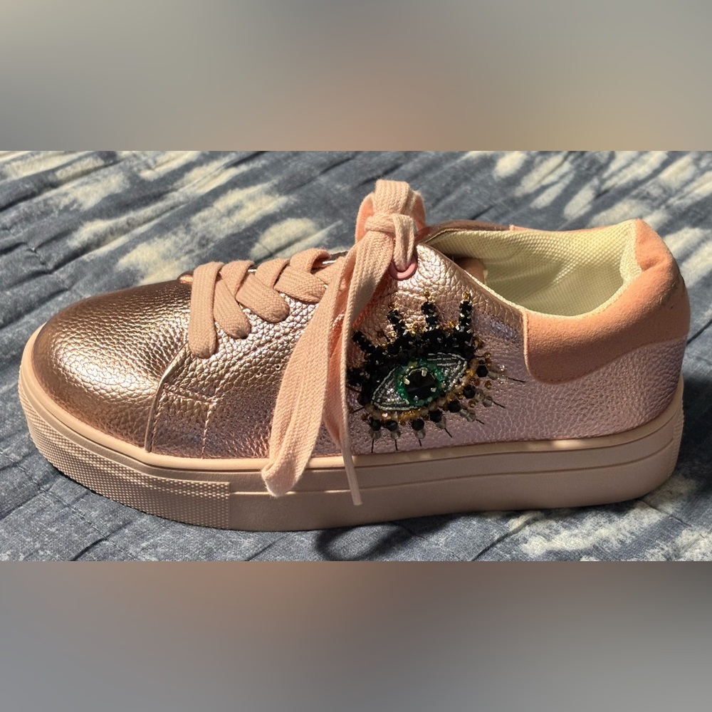 NWT Kurt Geiger London Kids Mini Laney Eye Platform Pink Sneakers Leather Size 4 - Picture 5 of 16